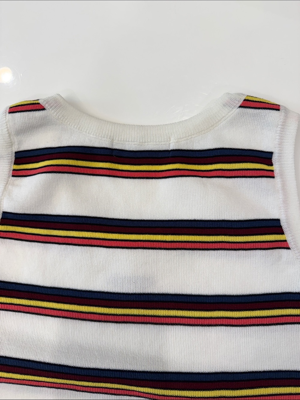 Women’s White Tank Top with Navy, Yellow & Red Stripes - Picture 6 of 8